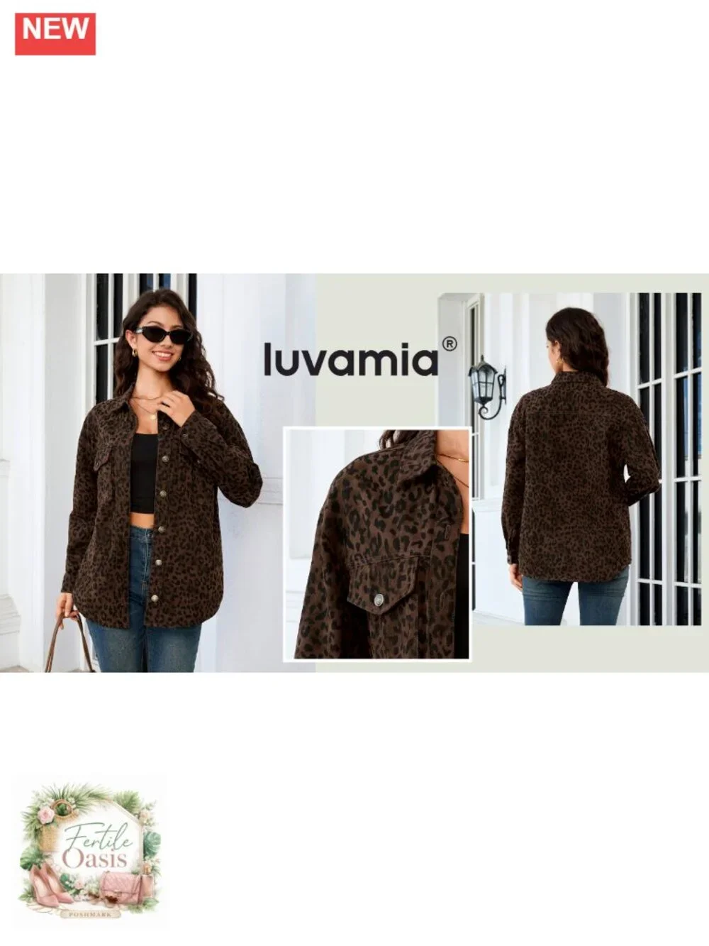 Women's Leopard Print Longline Denim Jacket Oversized Shacket Coat
